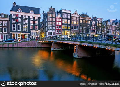 City scenic from Amsterdam in the Netherlands at sunset