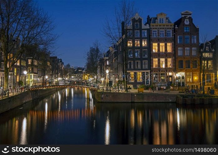 City scenic from Amsterdam in the Netherlands by night