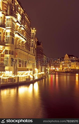 City scenic from Amsterdam in the Netherlands by night