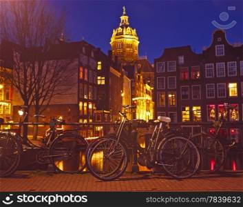 City scenic from Amsterdam in the Netherlands by night