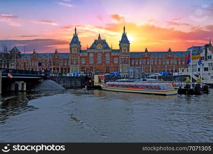 City scenic from Amsterdam in the Netherlands with the Central Station