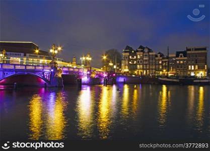 City scenic from Amsterdam with the Blue bridge in the Netherlands