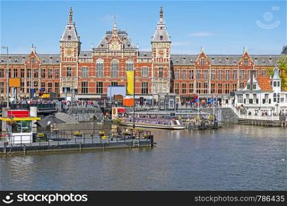 City scenic from Amsterdam with the Central Station in the Netherlands