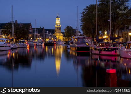 City scenic from Lemmer in Friesland in the Netherlands at night