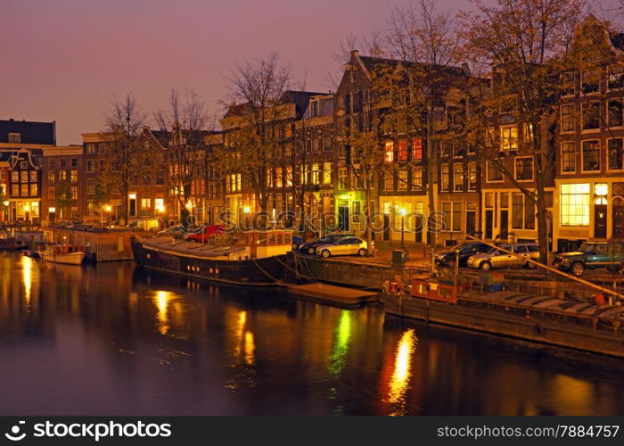 City scenic in Amsterdam Netherlands by night