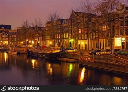 City scenic in Amsterdam Netherlands by night