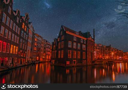 City scenic in Amsterdam the Netherlands at night