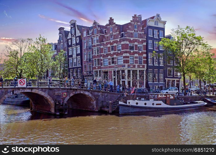 City scenic in Amsterdam the Netherlands at the Prinsengracht