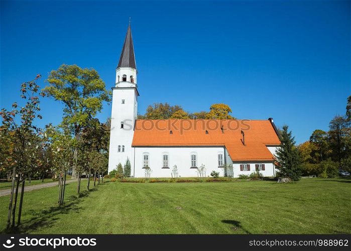 City Sigulda, Latvia Republic. Old church and green park. 27. Sep. 2019