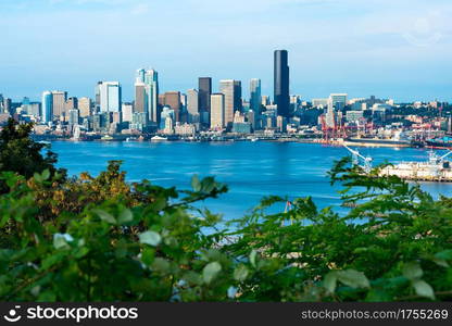 City skyline across Puget Sound, Seattle, Washington State, USA