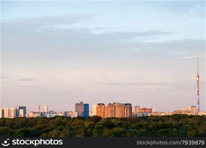 city skyline at warm summer sunset, Moscow