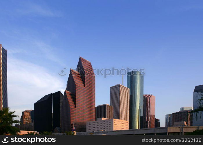 City skyscraper downtown buildings urban view Houston Texas