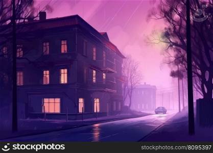 City street purple night. Street urban future. Generate Ai. City street purple night. Generate Ai