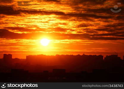 city sunrise close up yellow sky