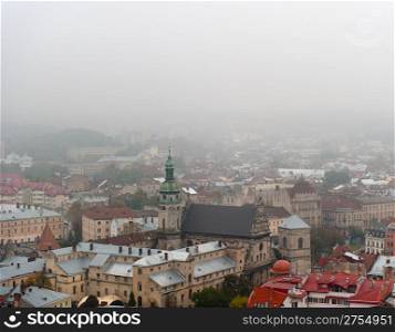 City - the top view. The city of Lvov the country Ukraine