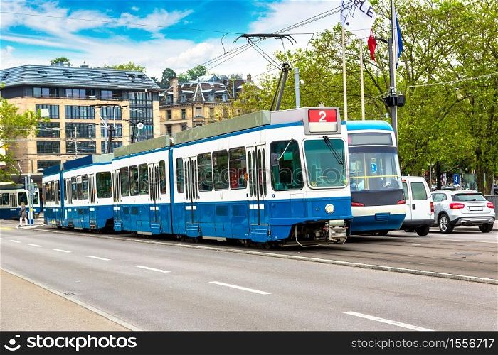 City tram in Zurich in a beautiful summer day, Switzerland