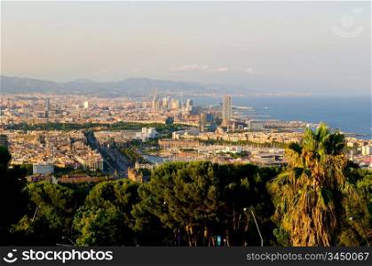 city view from Montjuic park, Barcelona, Spain
