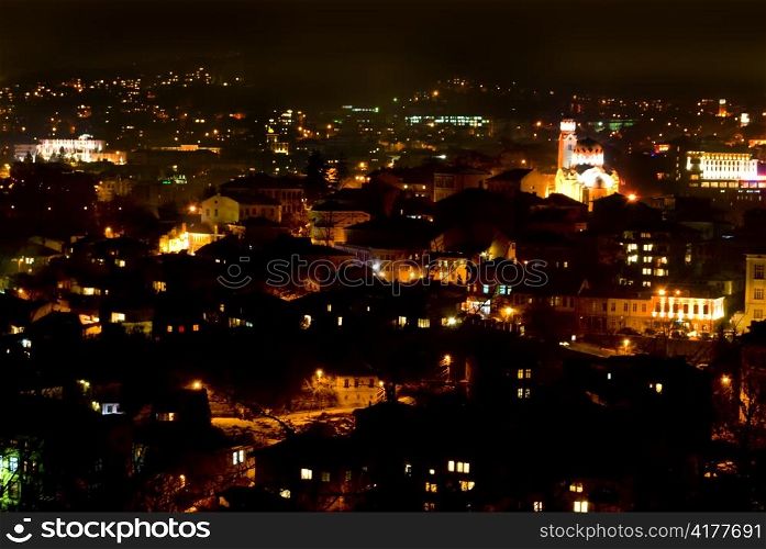 city view night scene Veliko Turnovo Bulgaria