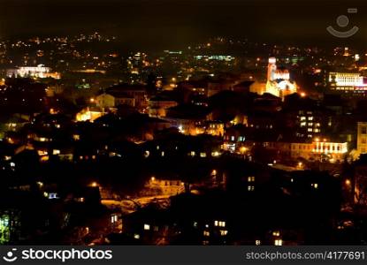 city view night scene Veliko Turnovo Bulgaria