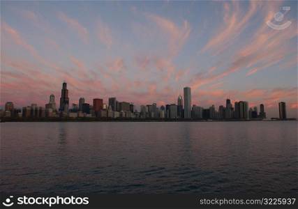 City view of Chicago at twilight