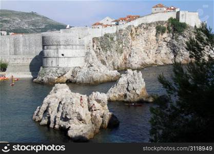 City wall and sea coast in Dubrovnic, Croatia