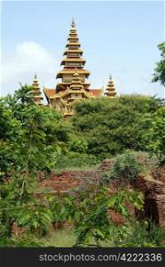 City wall and tall pagoda in Old Bagan, Myanmar