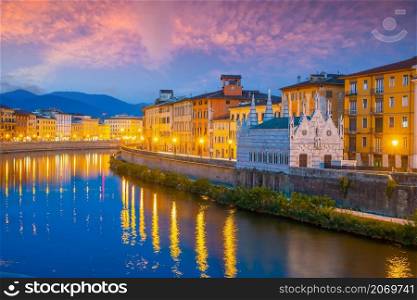 Citydscape with Pisa old town and Arno river in Tuscany, Italy