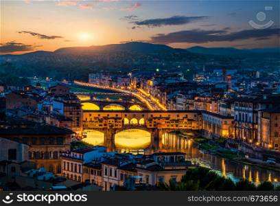 Cityscape and bridges of Florence in early morning