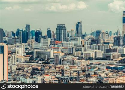 Cityscape and high-rise buildings in metropolis city center . Downtown business district in panoramic view .. Cityscape and high-rise buildings in metropolis city center
