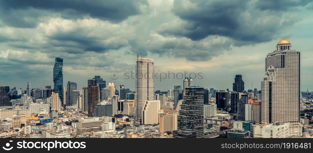 Cityscape and high-rise buildings in metropolis city center . Downtown business district in panoramic view .. Cityscape and high-rise buildings in metropolis city center