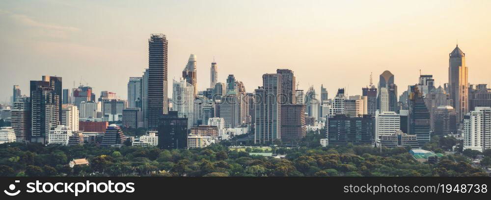 Cityscape and high-rise buildings in metropolis city center . Downtown business district in panoramic view .. Cityscape and high-rise buildings in metropolis city center