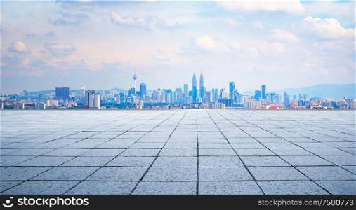 Cityscape and skyline with empty floor.