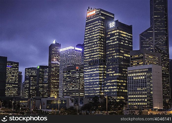 Cityscape at night, Hong Kong, China