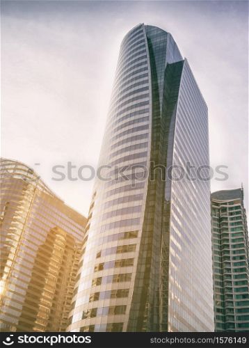 Cityscape, modern office buildings in city center, financial business district.