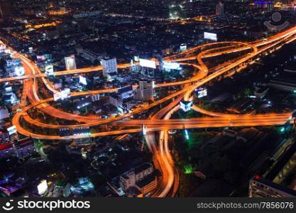 Cityscape night and traffic car lighting, Bangkok bird eye view