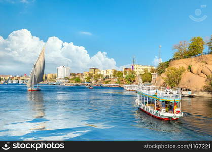 Cityscape of Aswan at sunny summer day, Egypt