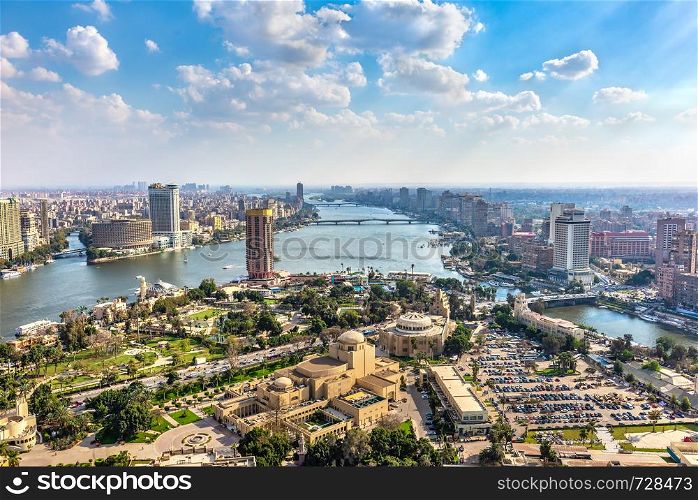 Cityscape of Cairo on river Nile, view from above. Egypt. Cityscape of Cairo