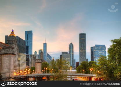 Cityscape of Chicago in the evening light
