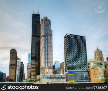 Cityscape of Chicago in the evening light