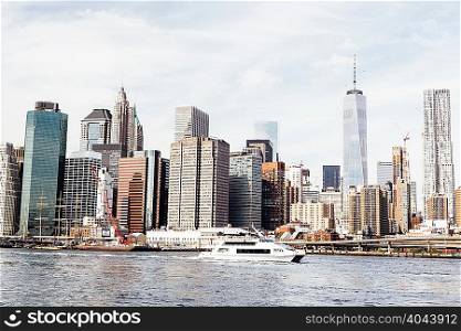 Cityscape of East river and Freedom Tower, New York, USA