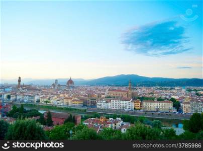 Cityscape of Florence at dusk, view from Piazzale Michelangelo