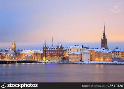 Cityscape of Gamla Stan Old Town Stockholm city at dusk Sweden