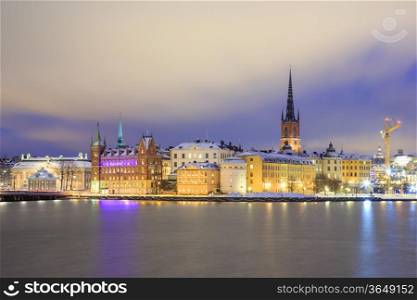 Cityscape of Gamla Stan Old Town Stockholm city at Night Sweden