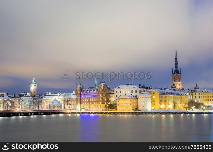 Cityscape of Gamla Stan Old Town Stockholm city at Night Sweden