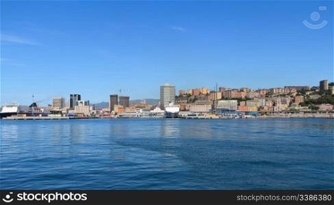 Cityscape of Genova from the sea, Italy