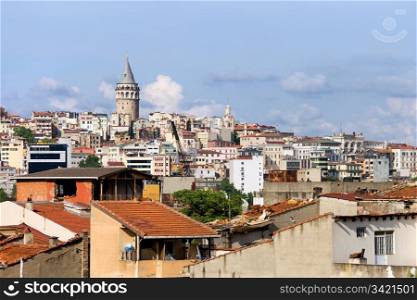 Cityscape of Istanbul in Turkey, Beyoglu district, at the far end Galata Tower