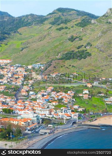 Cityscape of Madeira coast town at day. Madeira island, Portugal