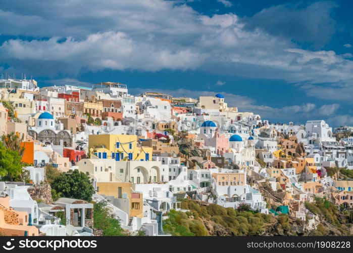 Cityscape of Oia town in Santorini island, Greece.