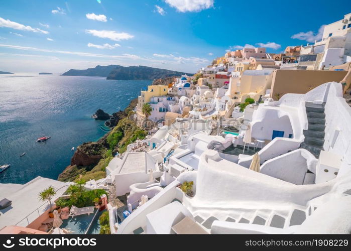 Cityscape of Oia town in Santorini island, Greece.