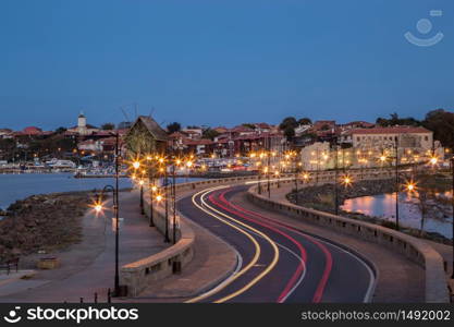 Cityscape of old town of Nessebar at night